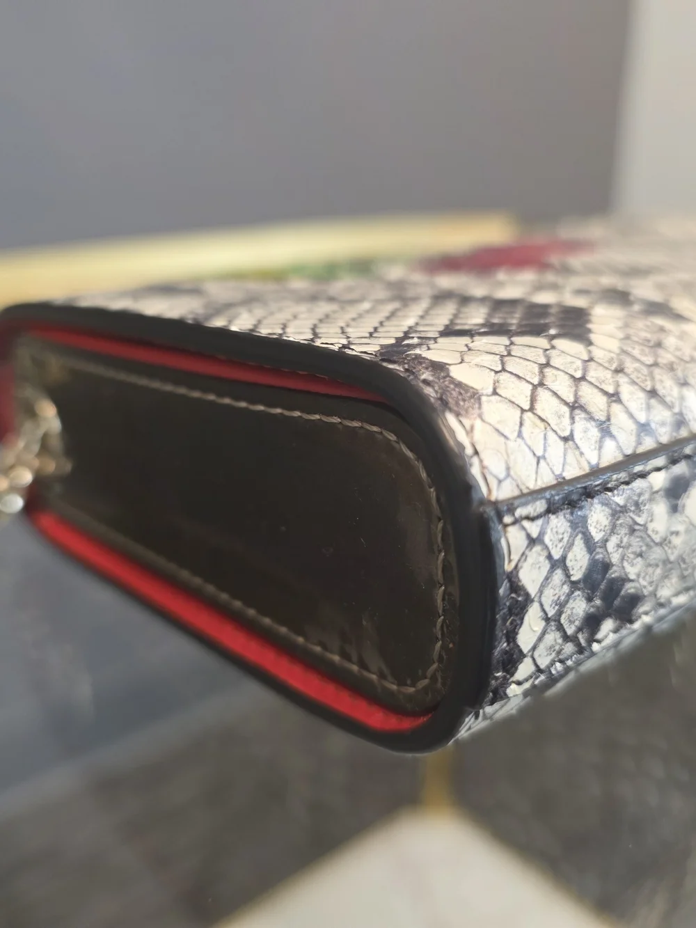 Christian Louboutin White Python-Print Crossbody with Red Cherry Embellishments